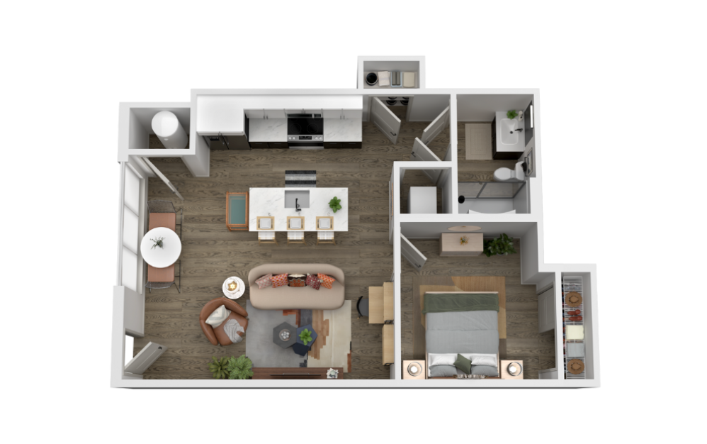 A1 - FLAT - 1 bedroom floorplan layout with 1 bathroom and 625 square feet