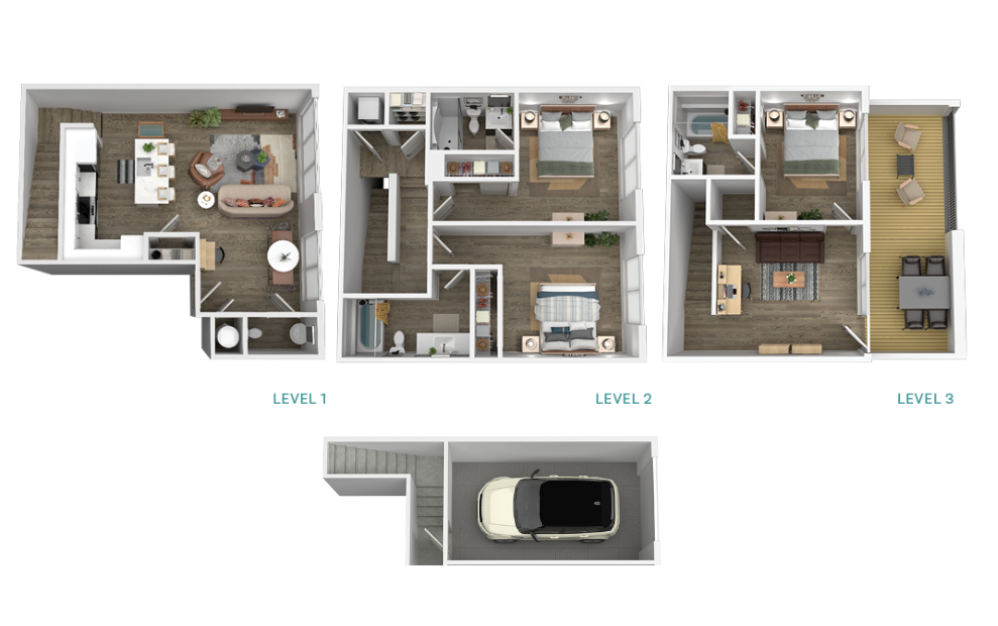 C1 - MULTI-STORY TH - 3 bedroom floorplan layout with 3.5 bathrooms and 1550 square feet