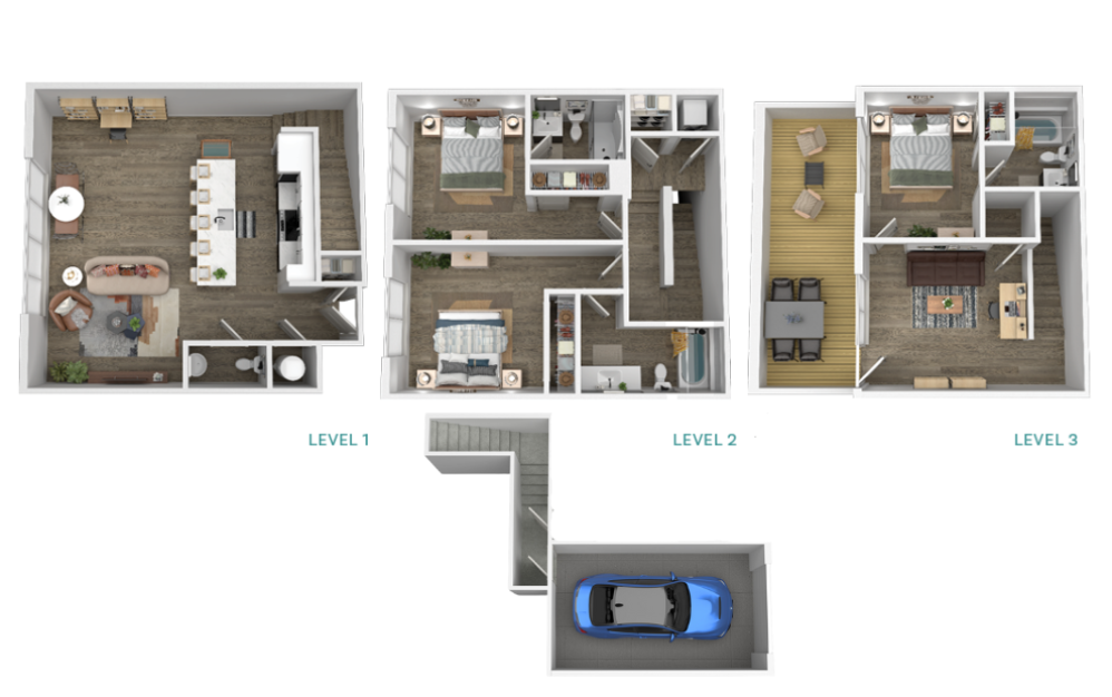 C2 - MULTI-STORY TH - 3 bedroom floorplan layout with 3.5 bathrooms and 1654 square feet