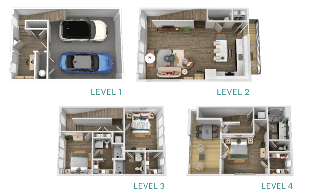 C3 - TH 20x30 - 3 bedroom floorplan layout with 3.5 bathrooms and 1709 square feet